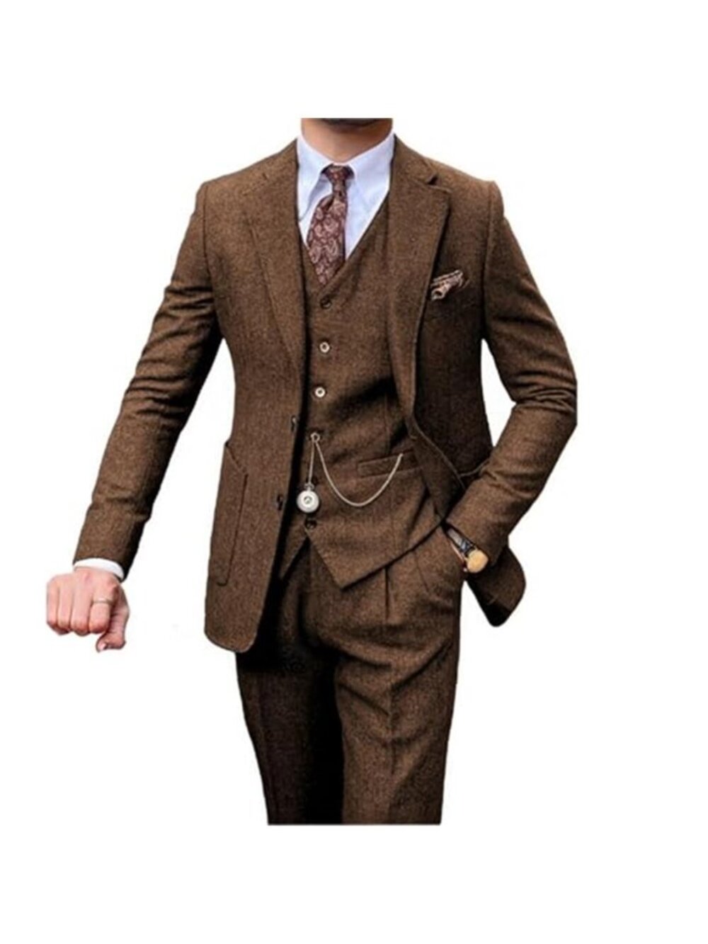 3 Piece Men's Suit Vintage Herringbone Suit Formal Casual Blazer Vest Pants Set